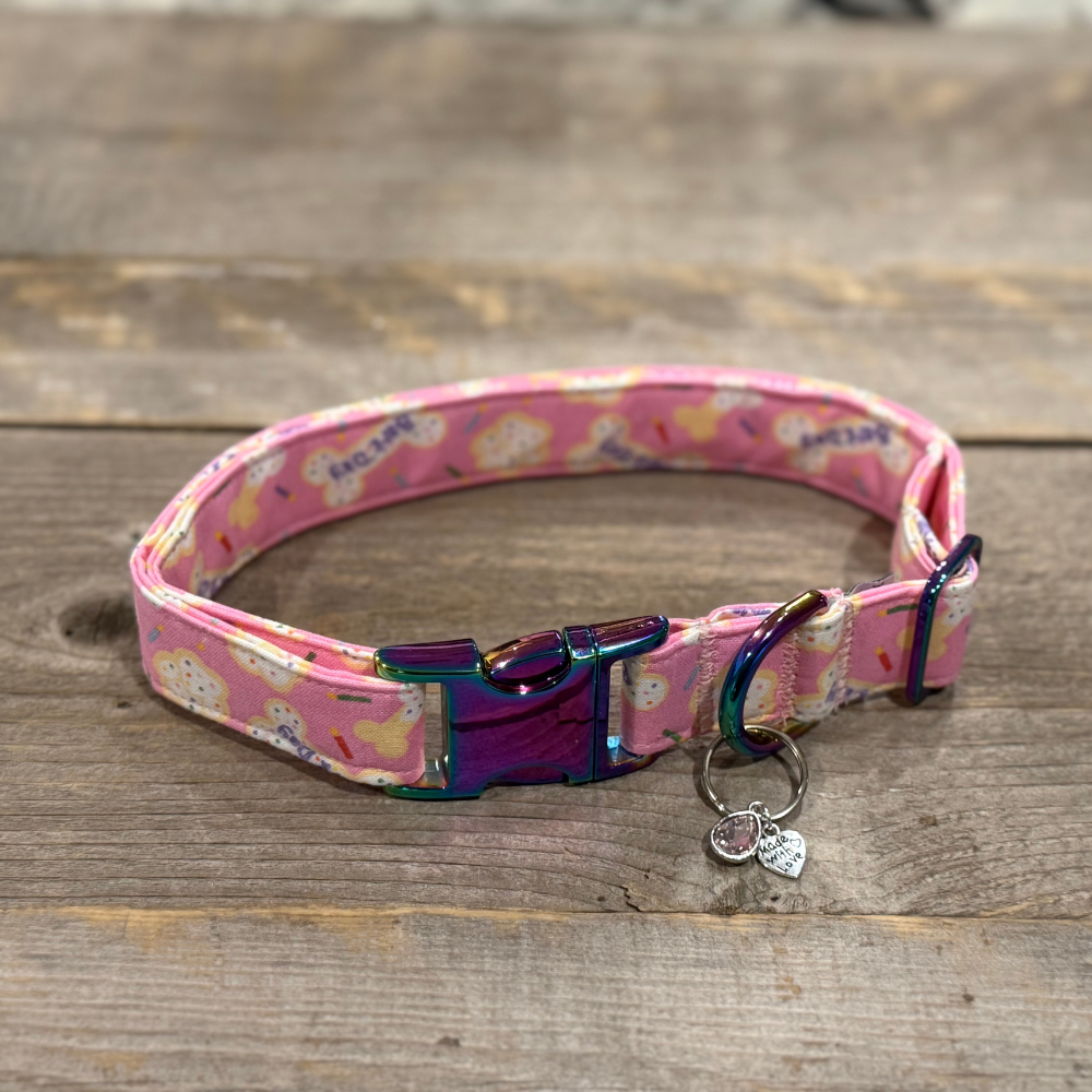 Pink Birthday Celebration Set - Collar, Leash, Bandanna, Hat, Decorative Pennant Banner