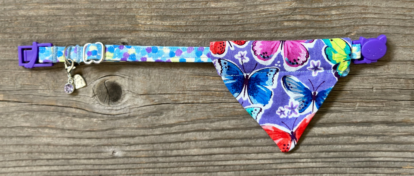 Double-Sided Cat Bandanna - Hyacinth Blooms & Butterflies