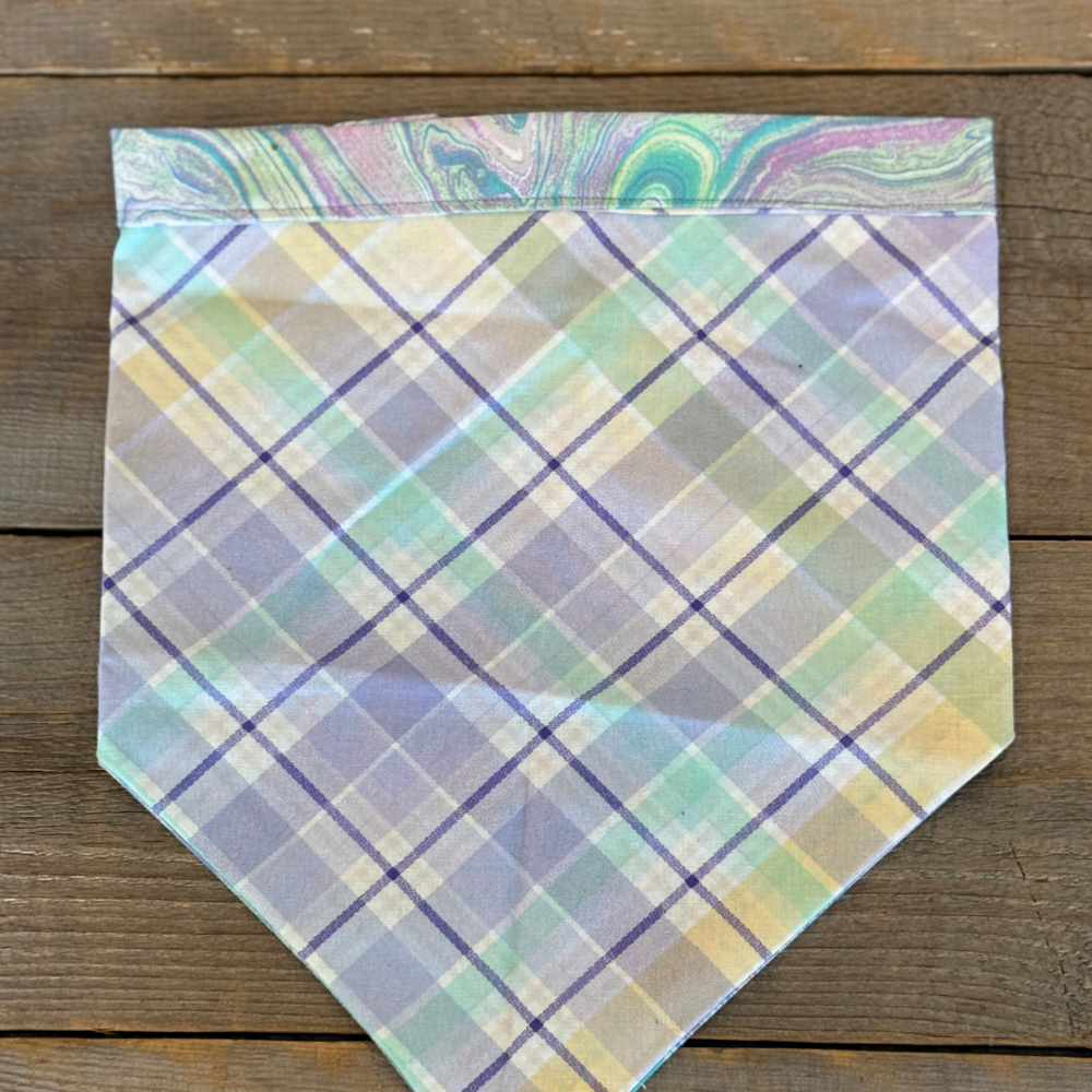 Double-Sided Dog Bandanna - Cotton Candy Dreams & Lavender Haze Plaid