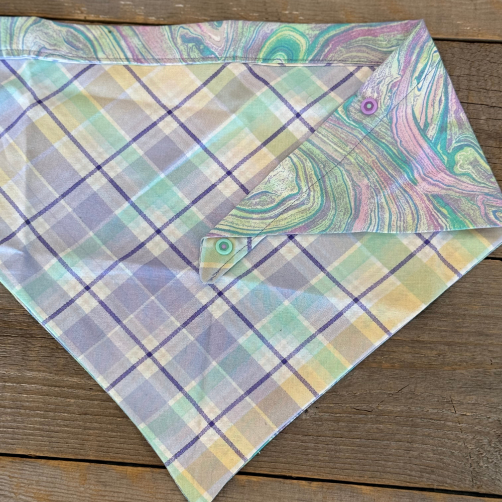 Double-Sided Dog Bandanna - Cotton Candy Dreams & Lavender Haze Plaid