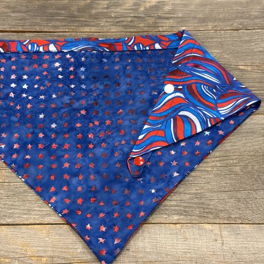 Dog Bandanna double sided -  Star Spangled Pup and Red, White, and Wave