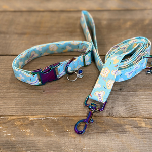 Blue Birthday Celebration Set - Collar, Leash, Bandanna, Hat, Decorative Pennant Banner