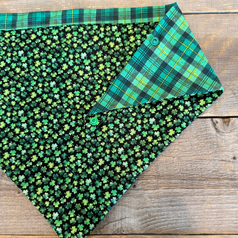 Double-Sided Dog Bandanna - Clover Confetti & Emerald Isle Plaid