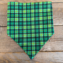 Load image into Gallery viewer, Double-Sided Dog Bandanna - Irish Wildflower &amp; Emerald Isle Plaid
