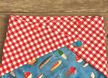 Load image into Gallery viewer, Double-Sided Dog Bandanna - Fishin&#39; Frenzy &amp; Picnic For Two
