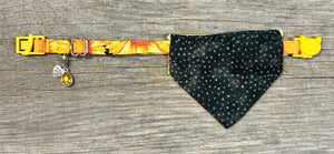 Double-Sided Cat Bandanna - Sunny Days With Coordinating Black and Grey Polka Dots