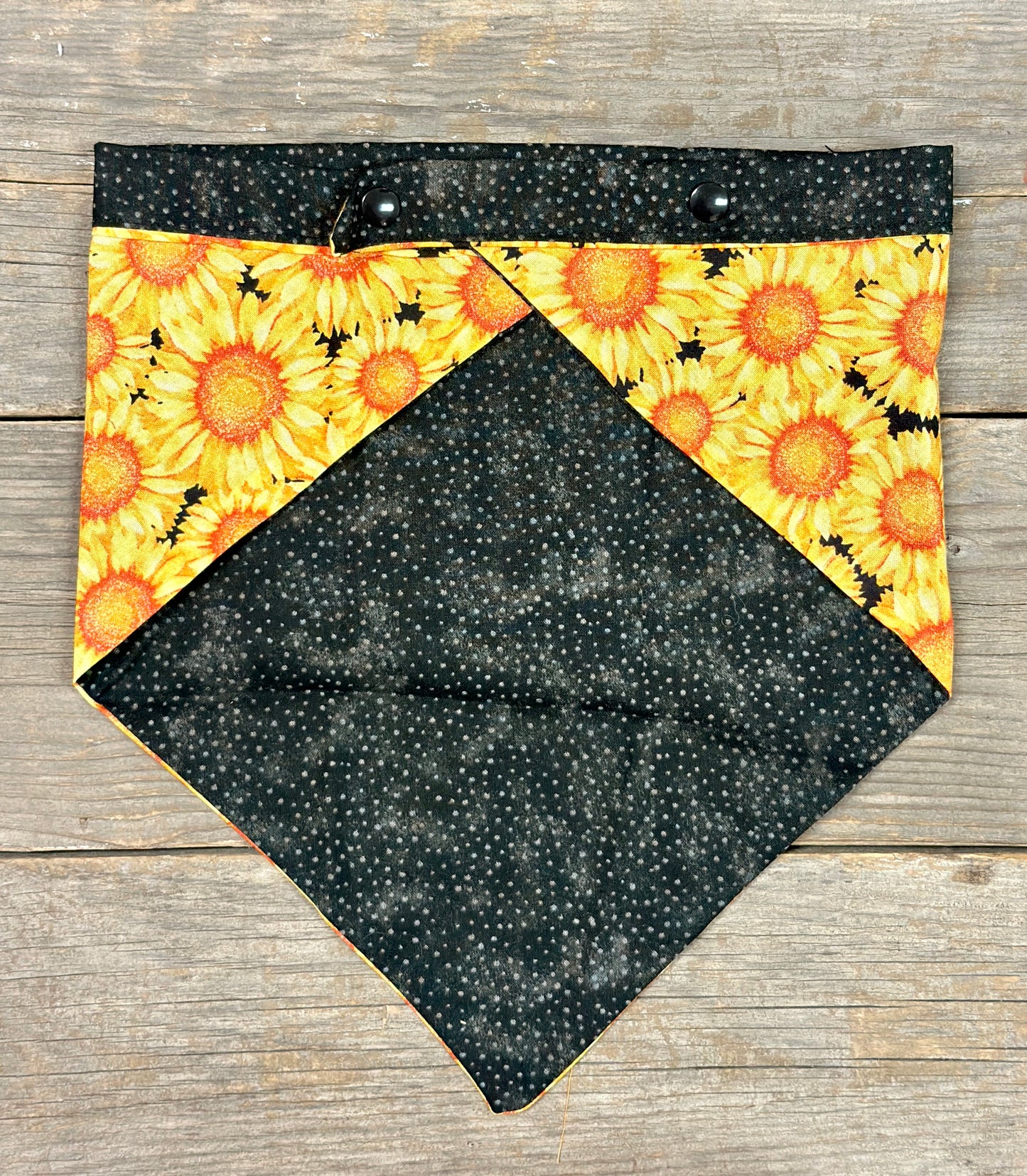 Double-Sided Dog Bandanna - Sunny Days With Coordinating Black and Grey Polka Dots