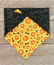 Load image into Gallery viewer, Double-Sided Dog Bandanna - Sunny Days With Coordinating Black and Grey Polka Dots
