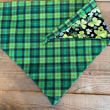 Load image into Gallery viewer, Double-Sided Dog Bandanna - Irish Wildflower &amp; Emerald Isle Plaid
