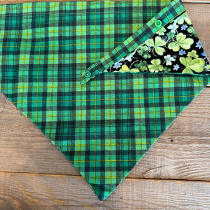 Double-Sided Dog Bandanna - Irish Wildflower & Emerald Isle Plaid