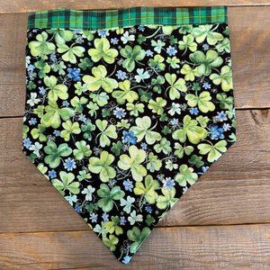 Double-Sided Dog Bandanna - Irish Wildflower & Emerald Isle Plaid