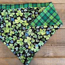 Load image into Gallery viewer, Double-Sided Dog Bandanna - Irish Wildflower &amp; Emerald Isle Plaid
