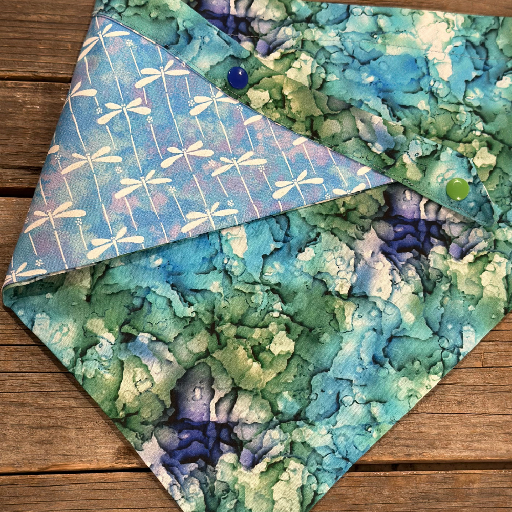 Double-Sided- Dog Bandanna -  Splash Down & Dragonfly Dreams